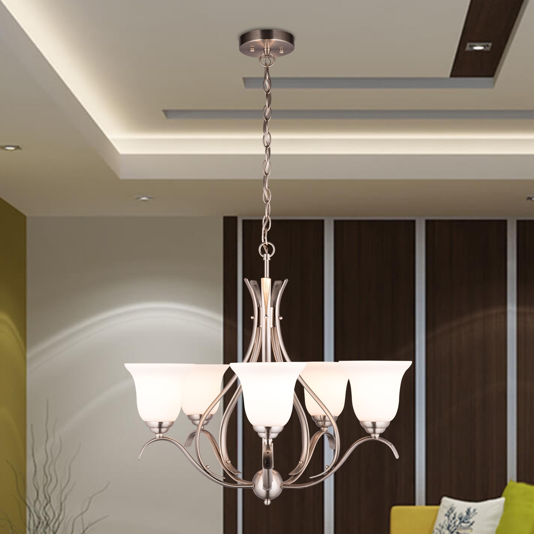 CO-Z 5-Light Brushed Nickel Chandelier with Etched Seeded Glass Shade - Chandeliers For Bedrooms by Overstock.com