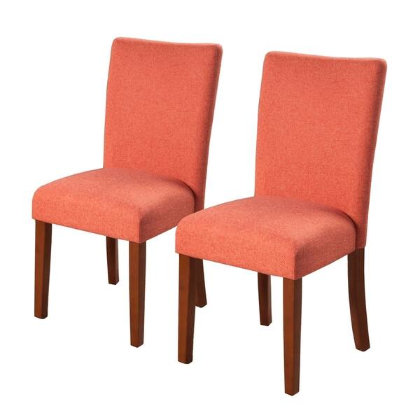 Fabric Upholstered Parson Dining Chair with Wooden Legs, Orange and ...