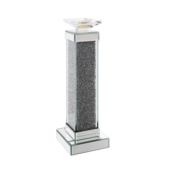 Wood and Glass Candle Holder with Faux Crystal Inlays, Clear, Large