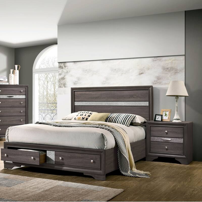 Bara Contemporary Grey Solid Wood 2-Piece Storage Platform Bedroom Set by Furniture of America