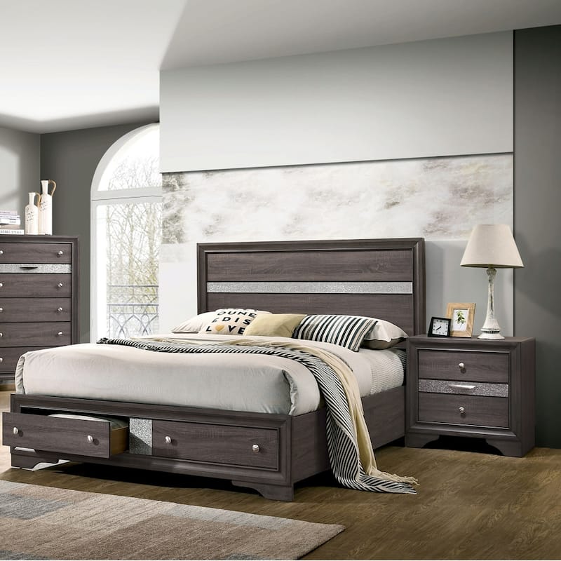 Bara Contemporary Grey Solid Wood 2-Piece Storage Platform Bedroom Set by Furniture of America