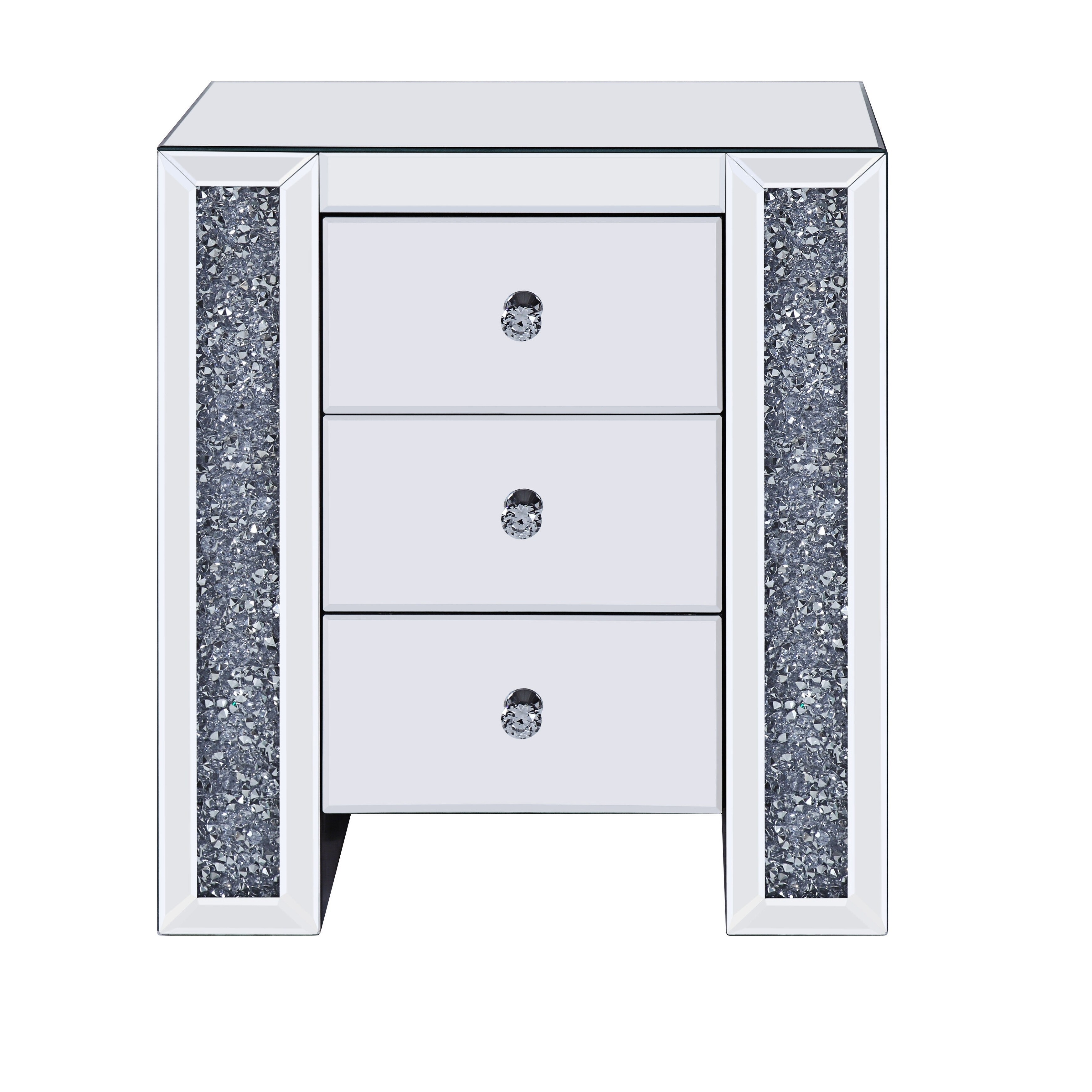 Shop Wood And Mirror Nightstand With Three Drawers Clear Overstock 28402797