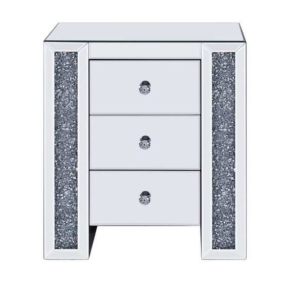 Wood and Mirror Nightstand with Three Drawers, Clear