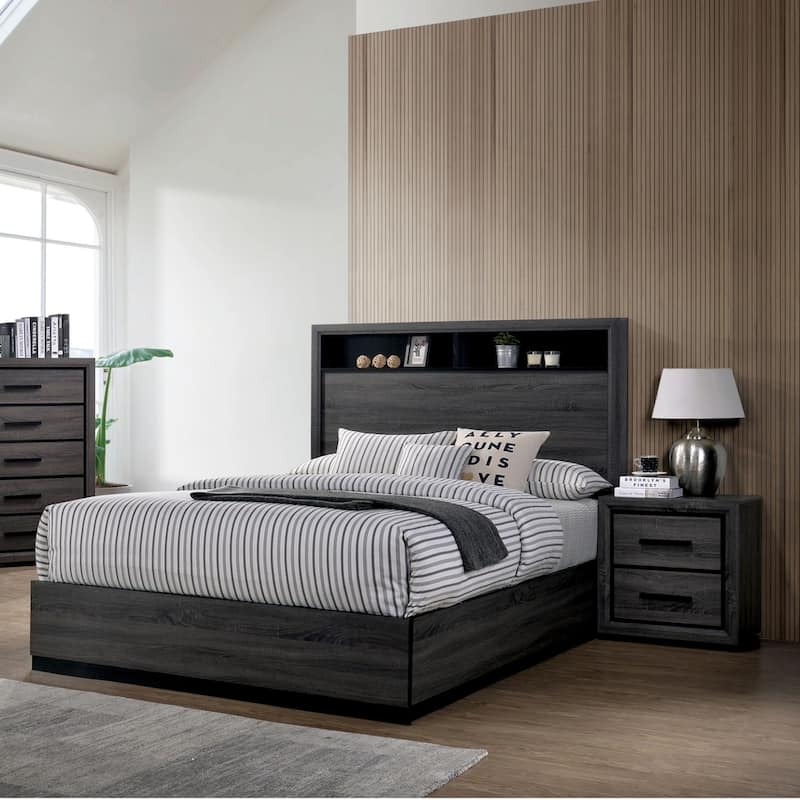 Rothwell Contemporary Grey Wood Wood 2-Piece Panel Bedroom Set with Shelves by Strick & Bolton - Queen