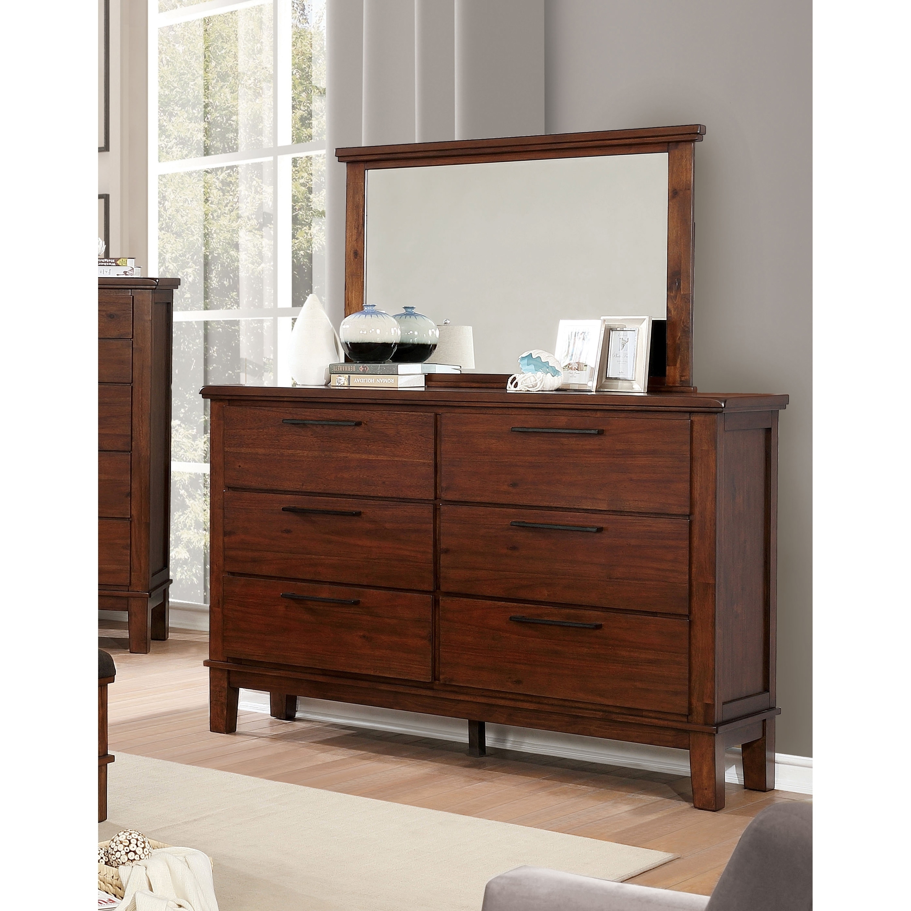 Furniture Of America Tsalka Brown Cherry 2 Piece Dresser And Mirror Set Overstock 28404215