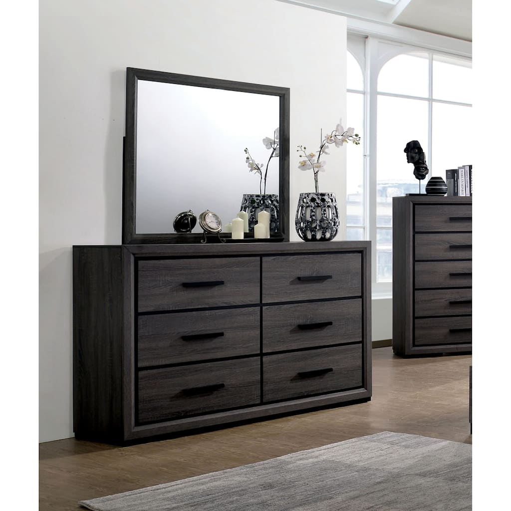 Rothwell Contemporary Grey Wood 2-piece 6-Drawer Dresser and Mirror Set by Furniture of America