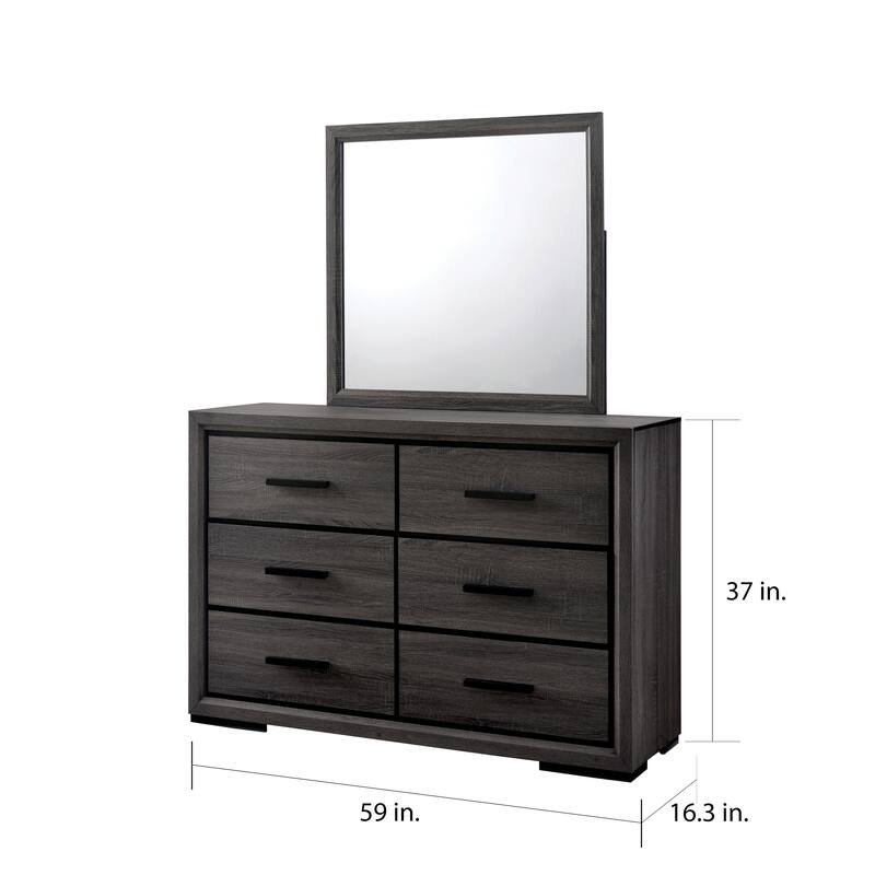 Rothwell Contemporary Grey Wood 2-piece 6-Drawer Dresser and Mirror Set by Furniture of America - Grey