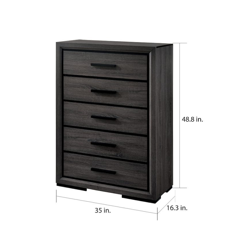 Rothwell Contemporary Grey Wood 3-Piece Panel Bedroom Set with Shelves by Furniture of America