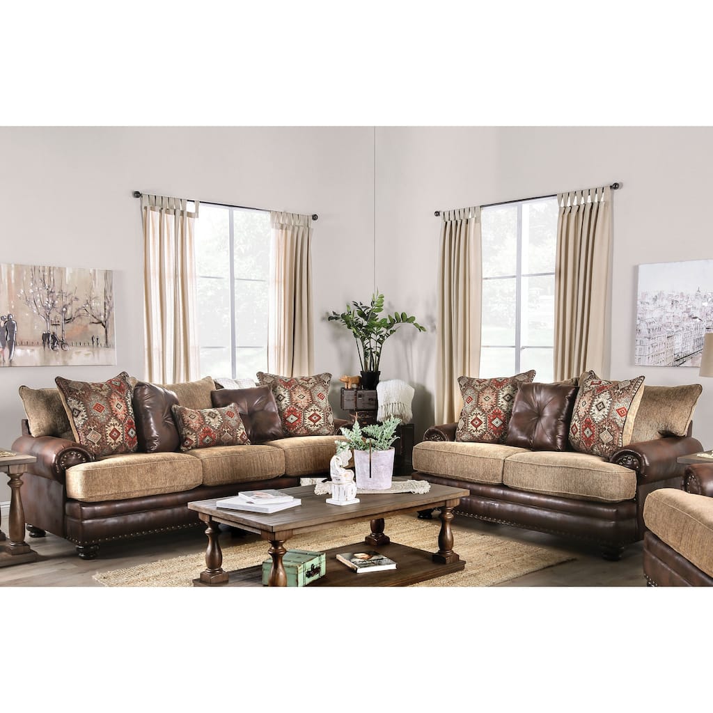 Dhirendra Traditional Brown Faux Leather 2-Piece Living Room Set by Furniture of America