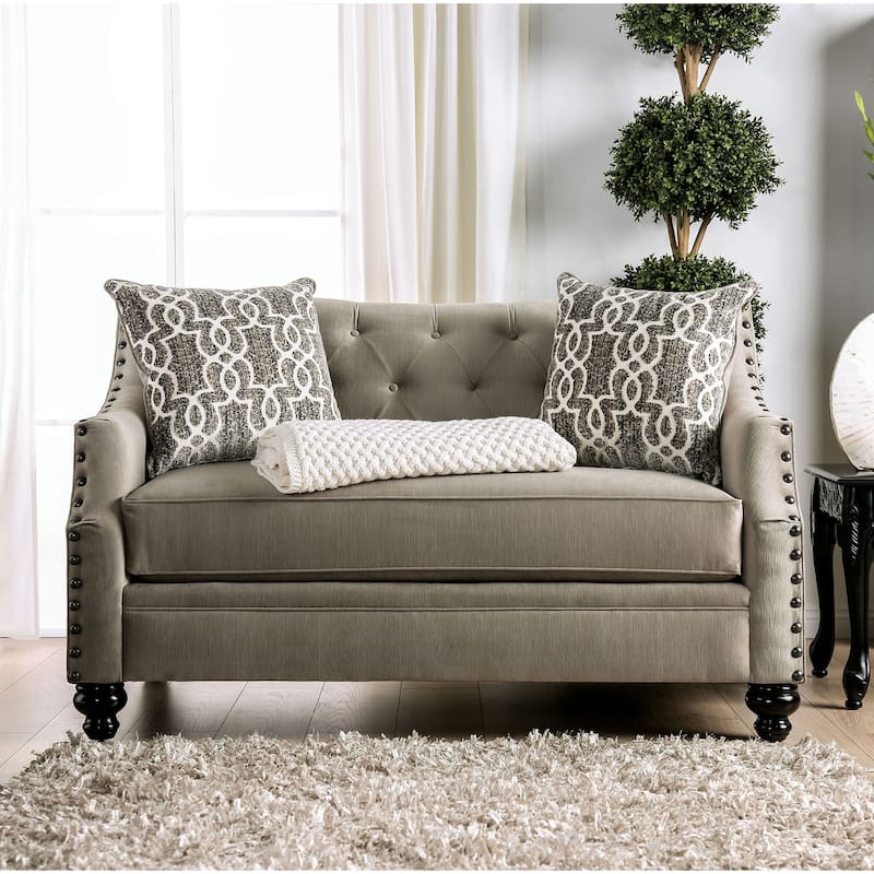 Deanne Traditional Brown Chenille Tufted Nailhead 2-Piece Living Room Set by Furniture of America