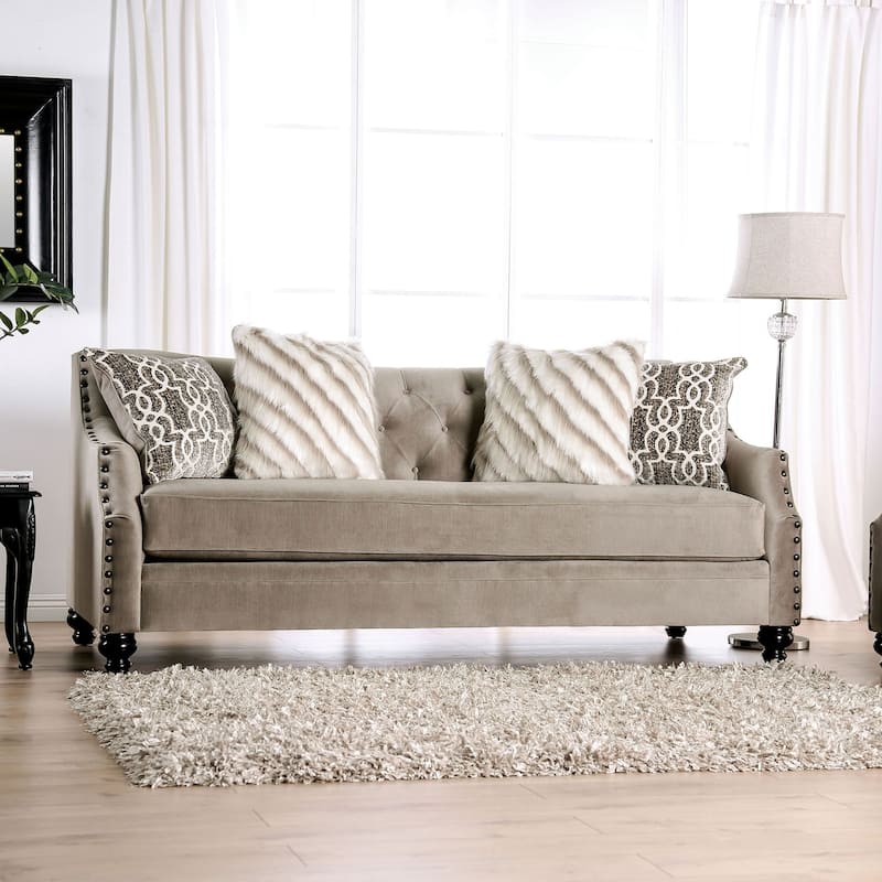 Deanne Traditional Brown Chenille Tufted Nailhead 2-Piece Living Room Set by Furniture of America