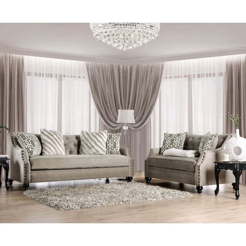 Deanne Traditional Brown Chenille Tufted Nailhead 2-Piece Living Room Set by Furniture of America