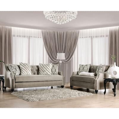 Deanne Traditional Brown Chenille Tufted Nailhead 2-Piece Living Room Set by Furniture of America