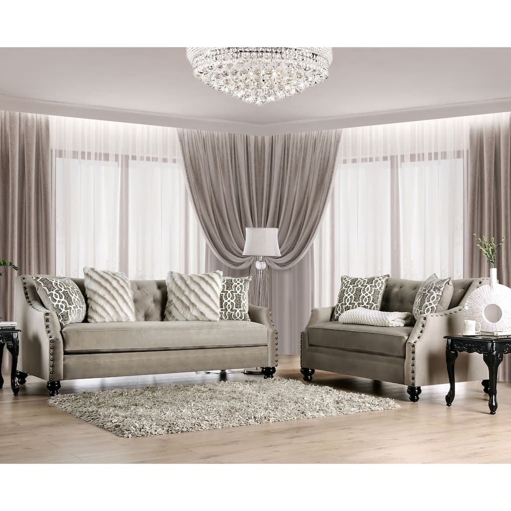 Deanne Traditional Brown Chenille Tufted Nailhead 2-Piece Living Room Set by Furniture of America