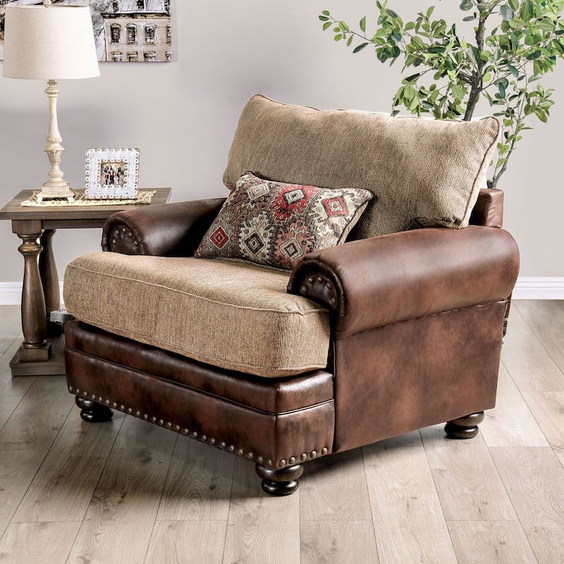Dhirendra Traditional Brown Faux Leather Padded 3-Piece Living Room Set by Furniture of America