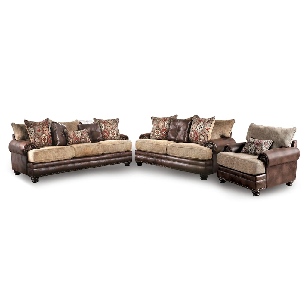 Dhirendra Traditional Brown Faux Leather Padded 3-Piece Living Room Set by Furniture of America