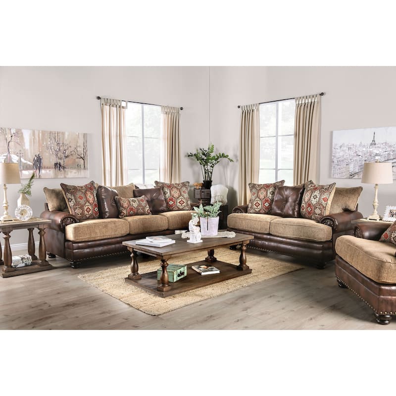 Dhirendra Traditional Brown Faux Leather Padded 3-Piece Living Room Set by Furniture of America