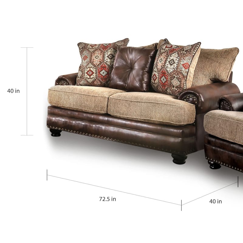 Dhirendra Traditional Brown Faux Leather Padded 3-Piece Living Room Set by Furniture of America