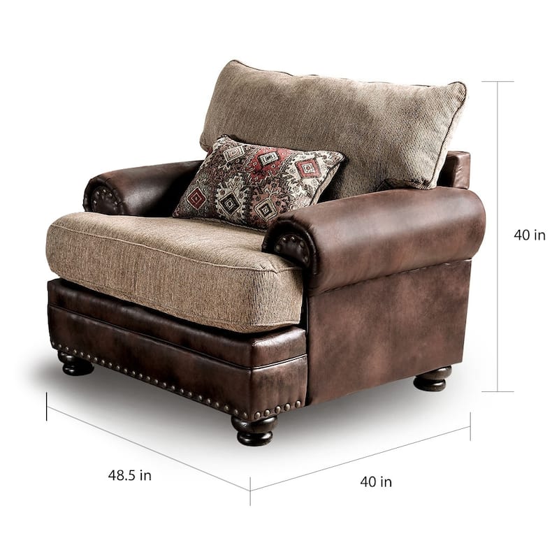 Dhirendra Traditional Brown Faux Leather Padded 3-Piece Living Room Set by Furniture of America