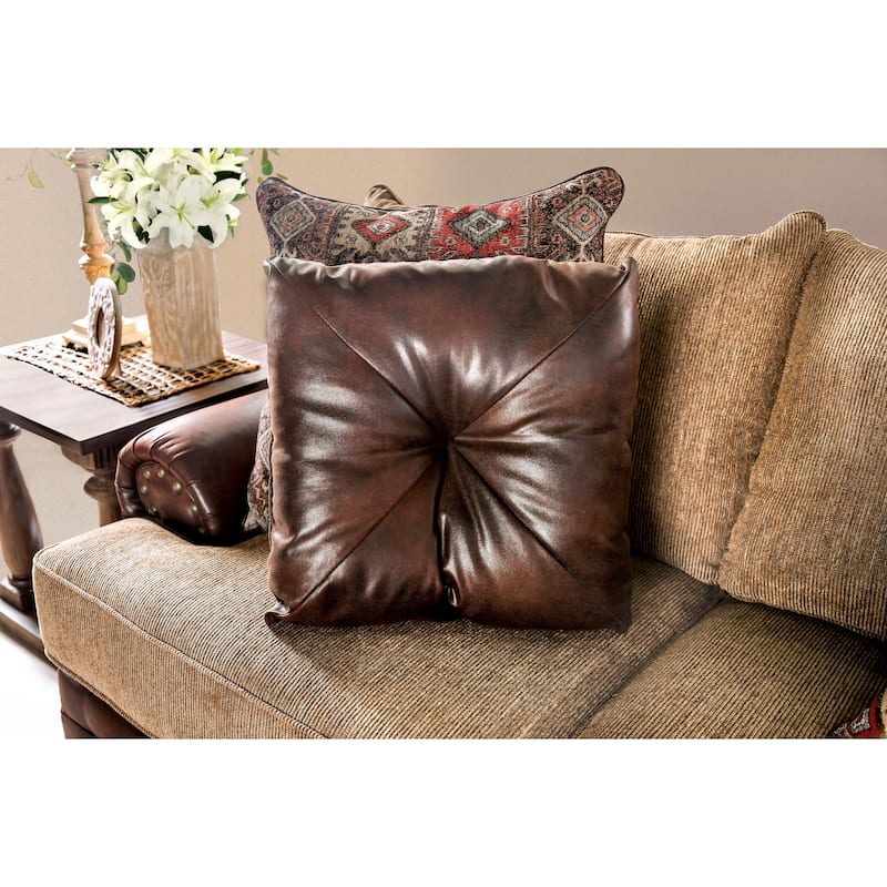 Dhirendra Traditional Brown Faux Leather Padded 3-Piece Living Room Set by Furniture of America