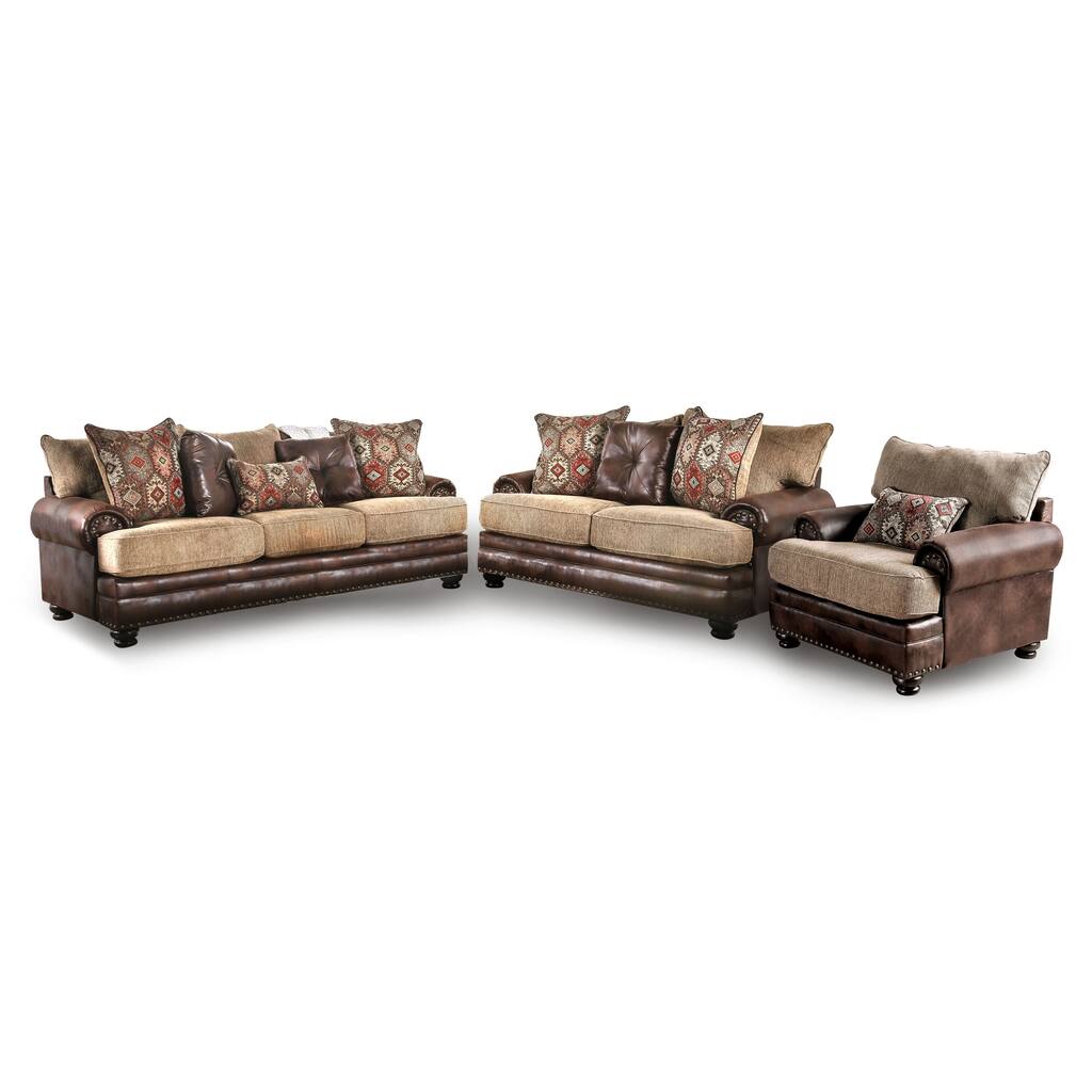 Dhirendra Traditional Brown Faux Leather Padded 3-Piece Living Room Set by Furniture of America