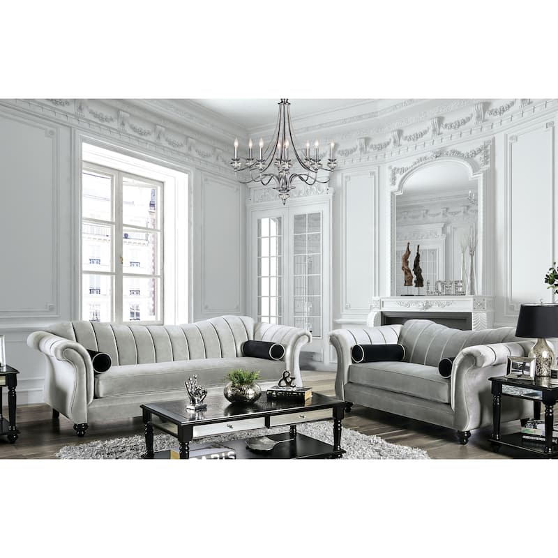 Graciela Glam Grey Chenille 2-Piece Living Room Set by Furniture of America
