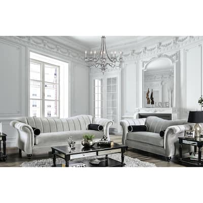 Graciela Glam Grey Chenille 2-Piece Living Room Set by Furniture of America