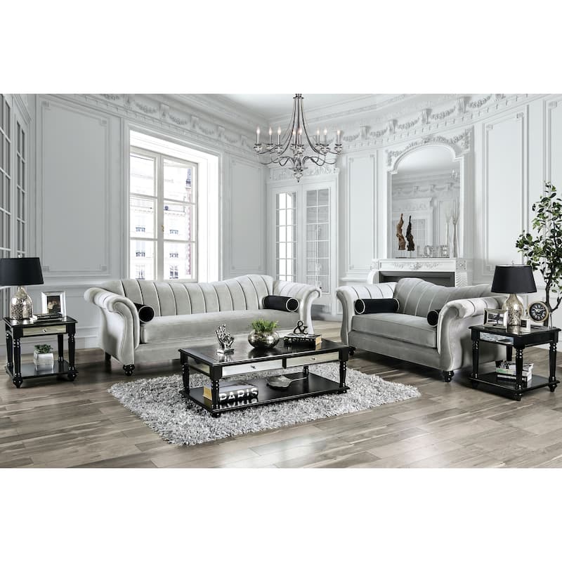 Graciela Glam Grey Chenille 2-Piece Living Room Set by Furniture of America