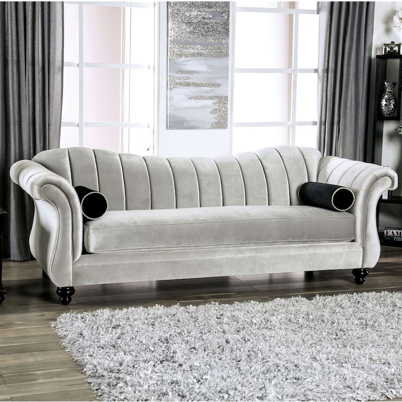 Graciela Glam Grey Chenille 2-Piece Living Room Set by Furniture of America