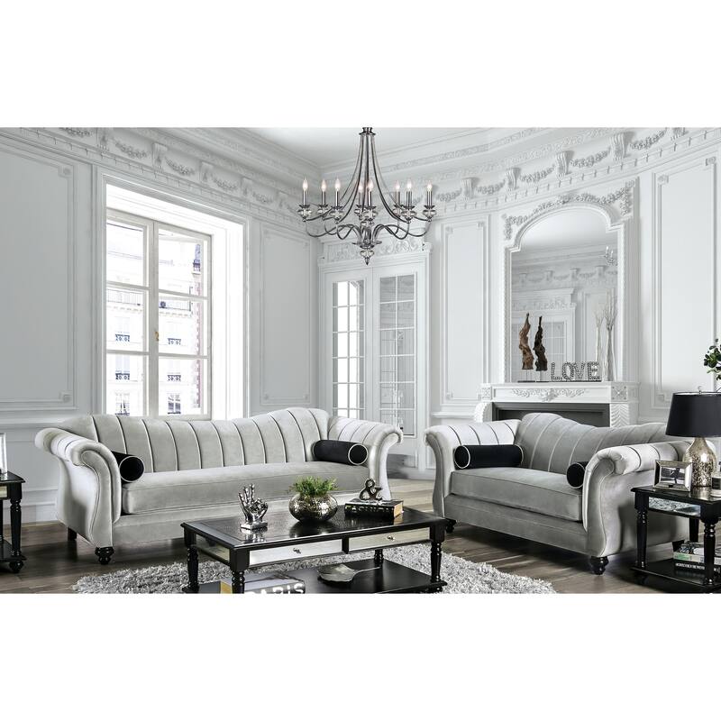 Graciela Glam Grey Chenille 2-Piece Living Room Set by Furniture of America