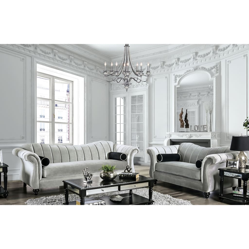 Graciela Glam Grey Chenille 2-Piece Living Room Set by Furniture of America