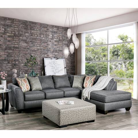 Furniture of America Rustavi Grey Upholstered Sectional with Ottoman