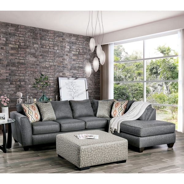 slide 1 of 11, Furniture of America Rustavi Grey Upholstered Sectional with Ottoman