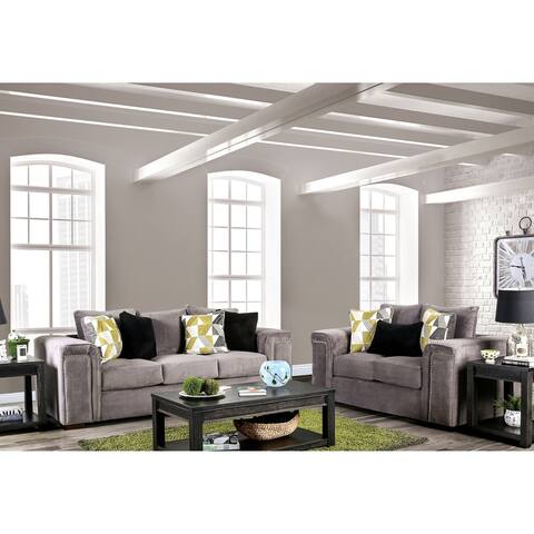 Furniture of America Kameya Grey Nailhead 2-piece Living Room Set