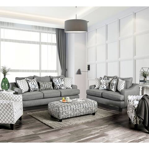 Furniture of America Qvareli Grey 3-piece T-cushion Living Room Set