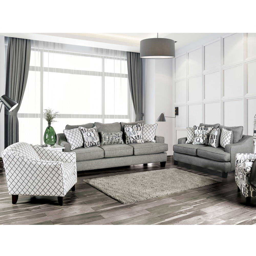 Furniture of America Christine SM8280-SFLVCH 3-Piece Living Room Sets with Sofa Loveseat and Chair in Light Grey