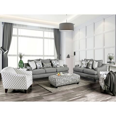 Furniture of America Qvareli Grey 4-piece T-cushion Living Room Set
