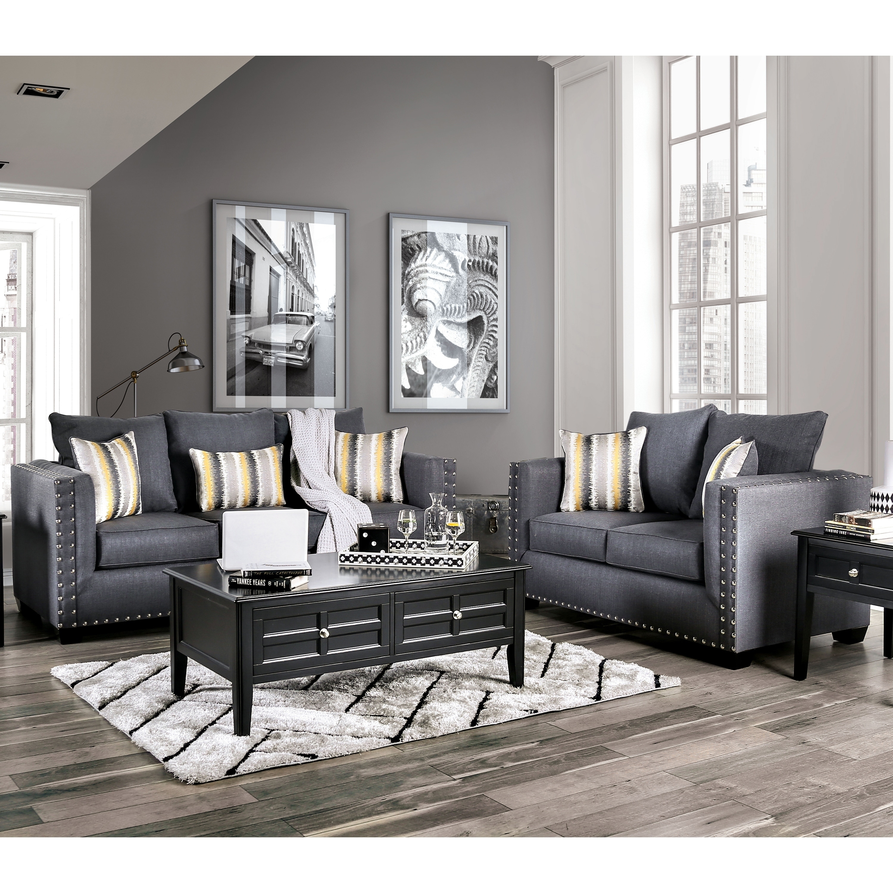 Furniture Of America Ambrolauri Slate Grey 2 Piece Living Room Set On Sale Overstock 28406503