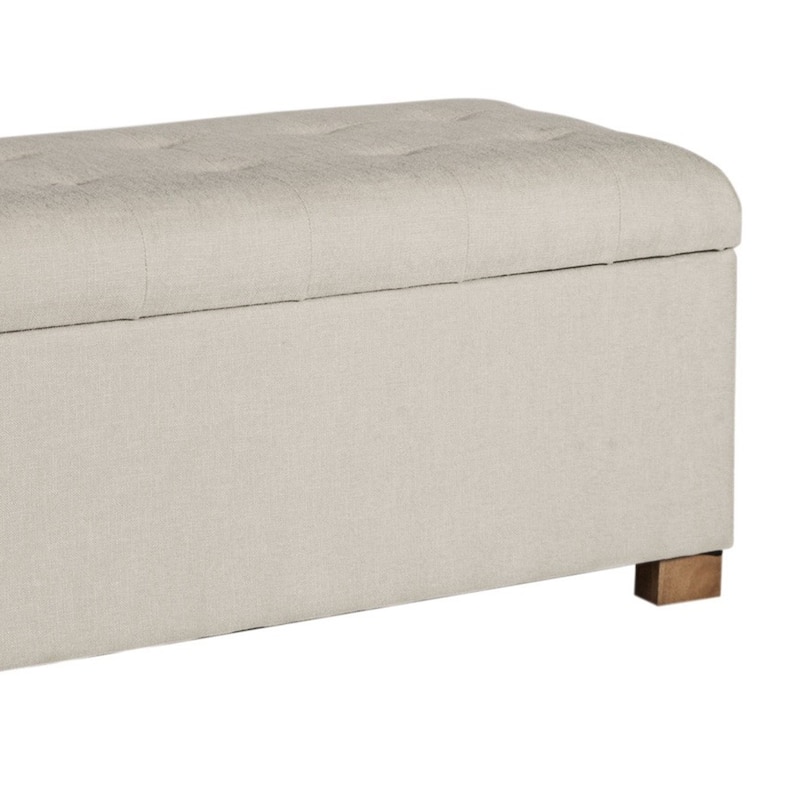 Polyester Upholstery Bench With Button Tufted Hinged Lid Storage And Wood Feet, Large, Light Gray