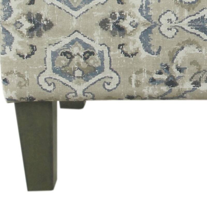 Medallion Print Fabric Upholstered Wooden Bench With Hinged Storage, Large, Blue and Cream