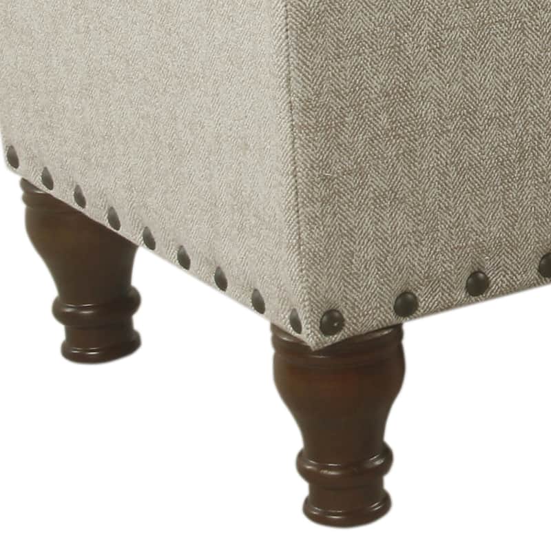 Textured Fabric Upholstered Wooden Storage Bench With Nail head Trim, Large, Beige and Brown