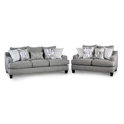 Qvareli Transitional Grey Fabric 2-Piece Living Room Set by Furniture of America