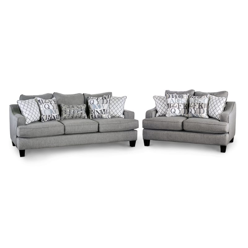 Qvareli Transitional Grey Fabric 2-Piece Living Room Set by Furniture of America - Bluish Grey