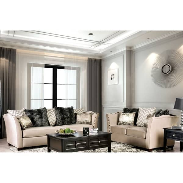 slide 2 of 11, Furniture of America Lawanda Beige Upholstered 2-piece Living Room Set