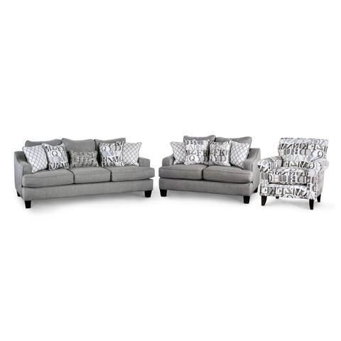 Furniture of America Qvareli Blue/Grey 3-piece Living Room Set