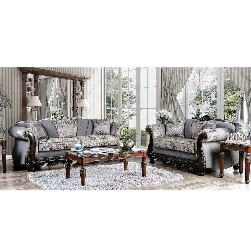 Dikic Traditional Chenille Rolled Arms 2-Piece Living Room Set by Gracewood Hollow - Grey