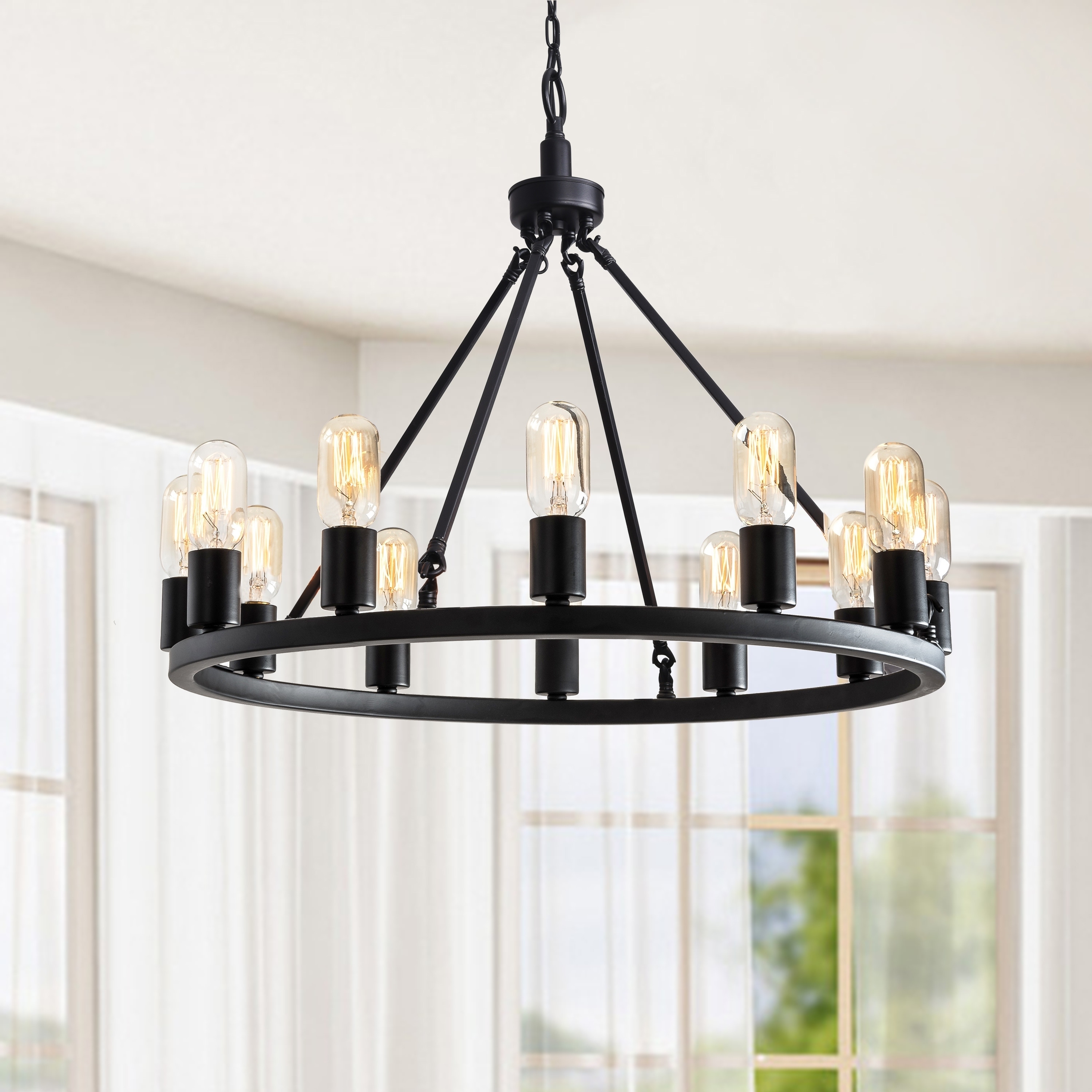 round black metal chandelier