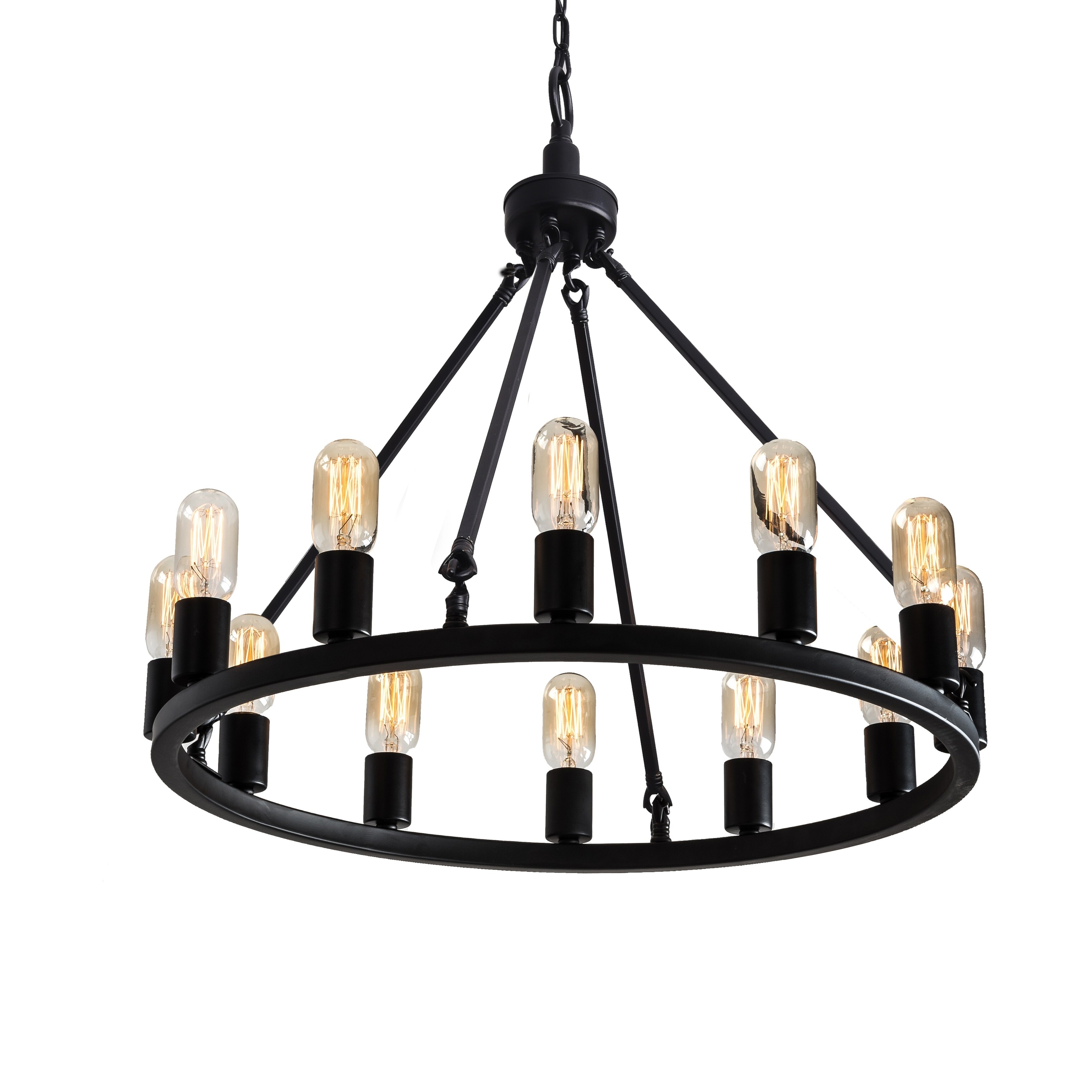 round black metal 12 light edison bulb chandelier