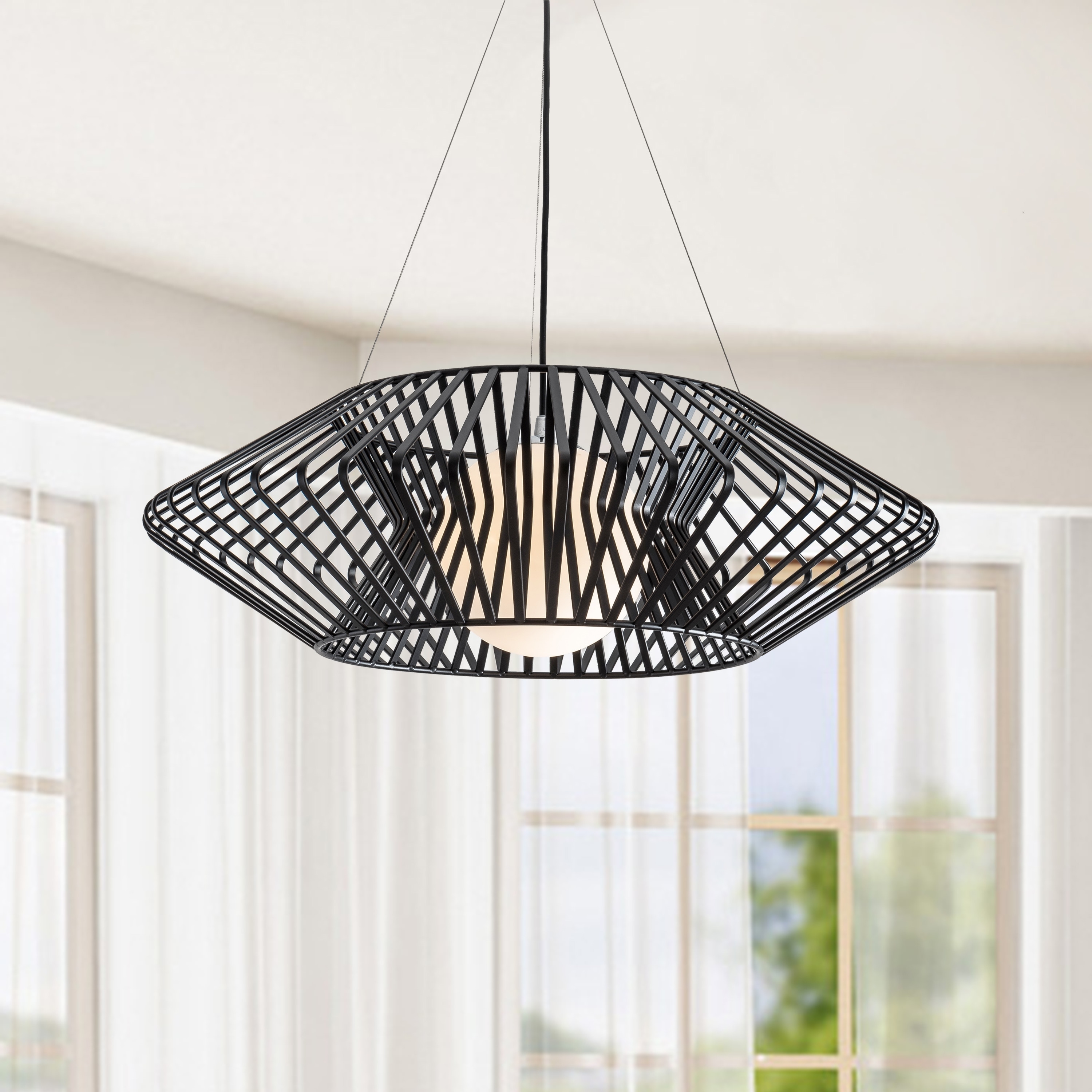 Bibiana 1 Light Black Geometric Metal Glass Shade Pendant Chandelier - N/A - Chandeliers For Bedrooms by Overstock.com