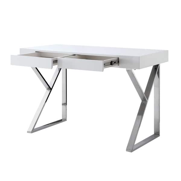 Shop Jennifer High Gloss Modern Desk With Polished Metal Base On